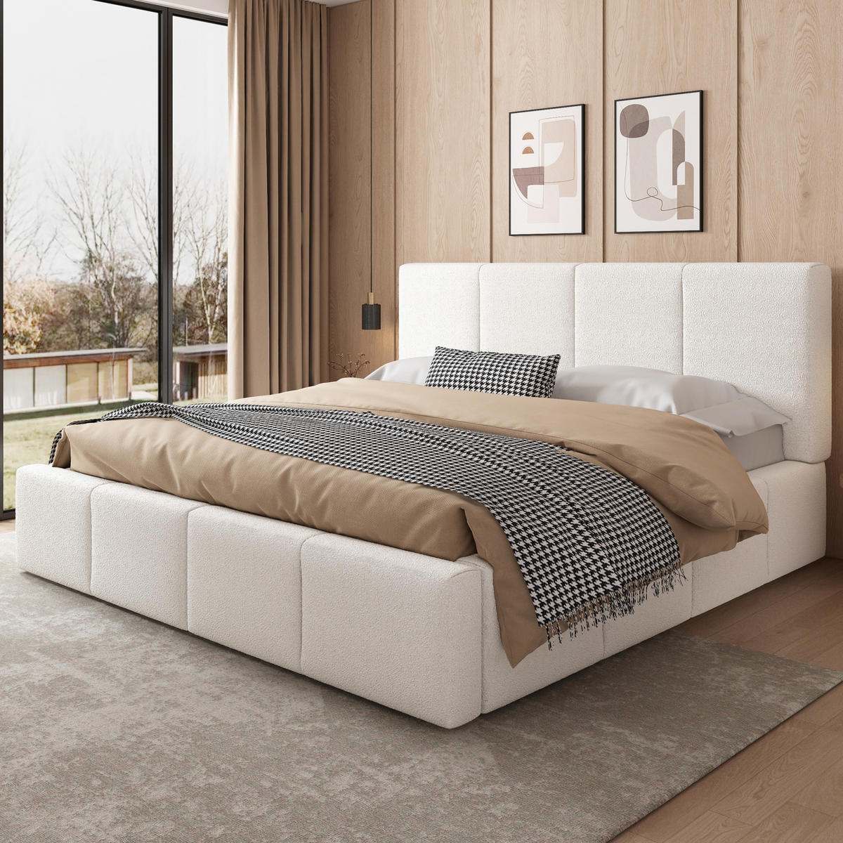 POLSTERBETT 180/200 cm mit Lattenrost, gepolstertem Kopfteil und Bouclé-Bezug, Beige - Beige, Textil (180/200cm) - Redom