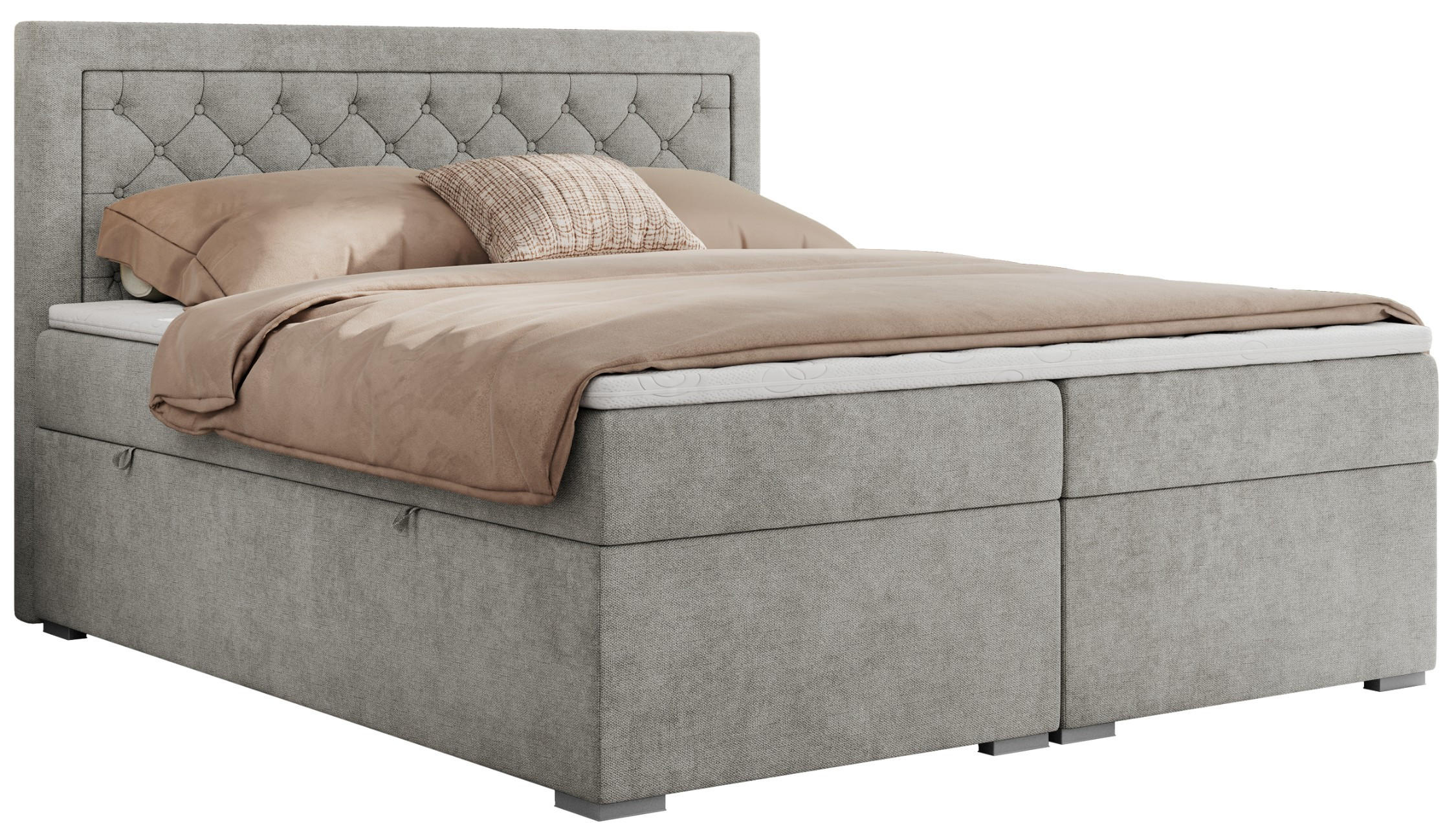 BOXBETT JASIR 120/200 - Hellgrau Strukture - H3 - Hellgrau, Holz/Textil (120/200cm) - MKS