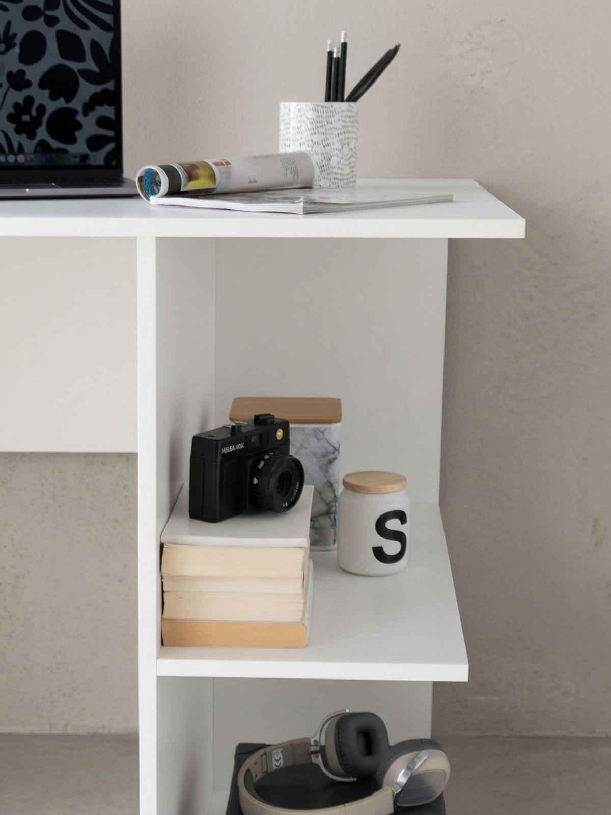 SCHREIBTISCH – großzügige Fläche, mit Aufbewahrung, Spanplatte, modern - Weiß, Holz (60/82/76cm) - KADIMA DESIGN