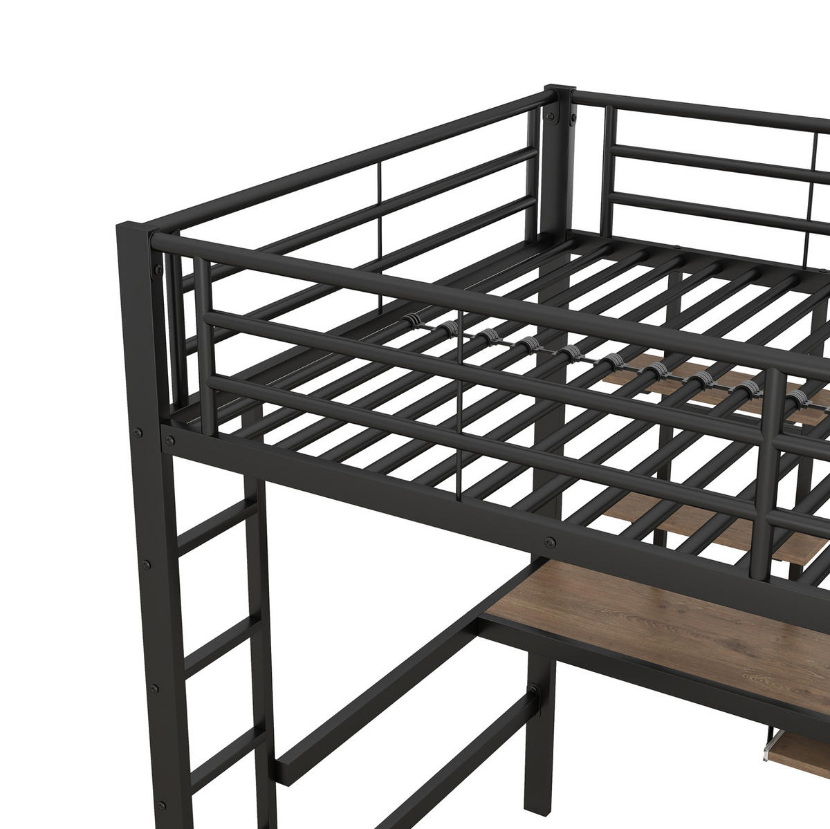 HOCHBETT 140/200 cm Schwarz aus Metall mit Schreibtisch und 2 Regalen - Schwarz, Metall (140/200cm) - OKMYHOME