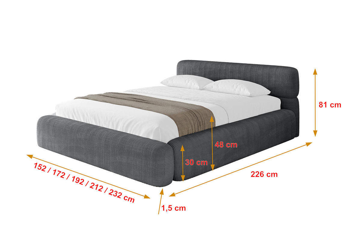 POLSTERBETT mit Bettkasten und Lattenrost, Bett mit Matratze H3/H4 - ENORA-V1 180x200 Dunkelgrau - Anthrazit, Holzwerkstoff/Textil (180/200cm) - ALTDECOR