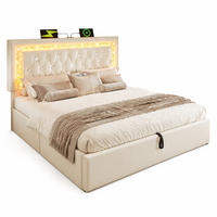 POLSTERBETT 180/200 cm in Beige mit Bettkasten, LED und USB/Type-C Samt mit Rautensteppung - Beige, Holzwerkstoff/Textil (180/200cm) - STILVORA