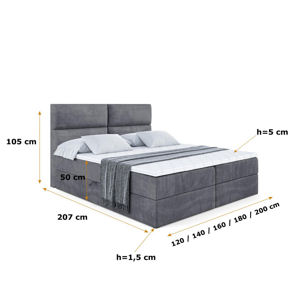 BOXBETT mit Matratze H3 und Lattenrost - BOXI3 - 120x200 cm Dunkelgrau - Dunkelgrau, Holzwerkstoff (120/200cm) - ALTDECOR