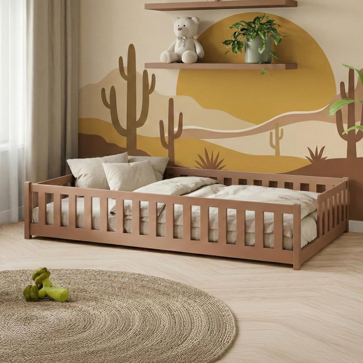 BODENBETT mit Matratze 80x180 cm in Zimt - Braun, Holz (80/180cm) - Kids Collective