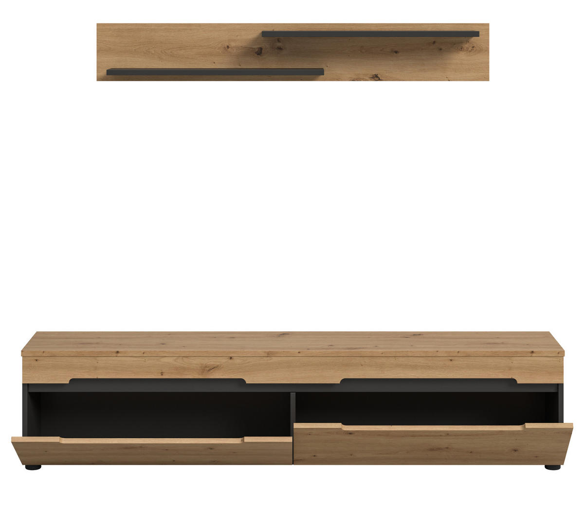 WOHNKOMBINATION Eiche Artisan, grau, 2er Set Lowboard 170 cm und Wandboard, Cooper - Schwarz/Eiche Artisan, Holzwerkstoff/Kunststoff (170/180/33cm) - Inn.Furn