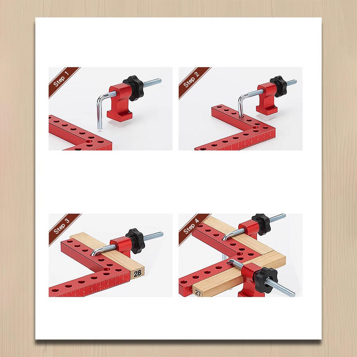 WINKELKLEMMEN 4er-set 90°aus Aluminiumlegierung in Rot Langlebiges Material Einfache Handhabung Praktische Skalen 5,51 Zoll / 140 mm - Rot, Metall (1.4/0.24/1cm) - Livingandhome