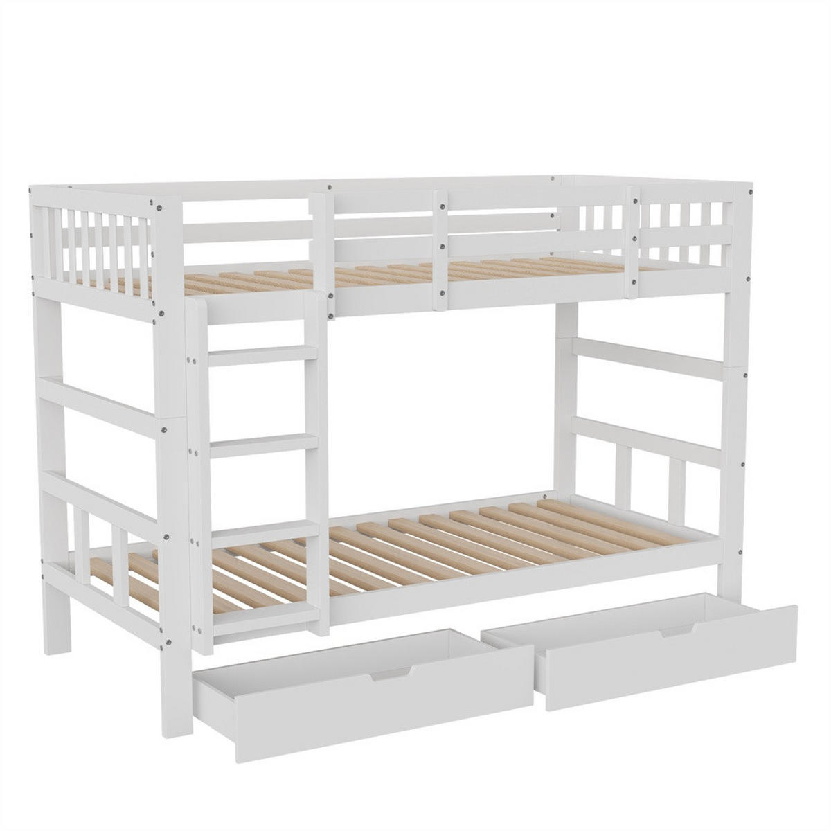 ETAGENBETT 90x200 cm - teilbar in zwei Einzelbetten - mit 2 Schubladen - ohne Matratze - Weiß - Weiß, Holz (90/200cm) - DELFA