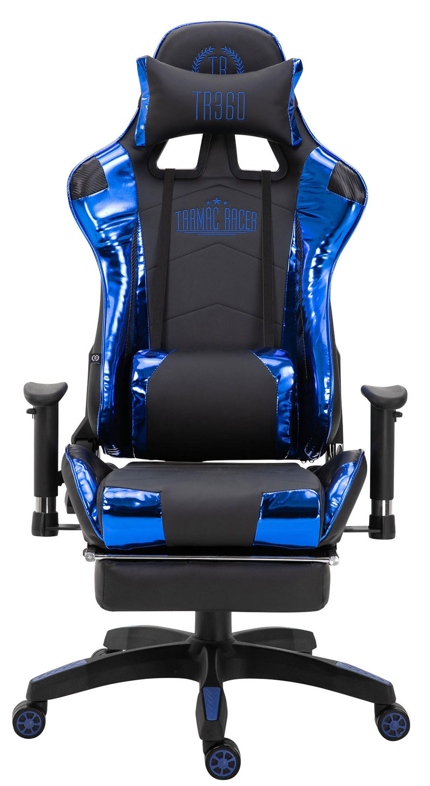 BÜROSTUHL Racing Turbine mit Fußablage glanz, Schwarz/Blau - Blau, Kunststoff/Textil (67/142/58cm) - TPFLiving