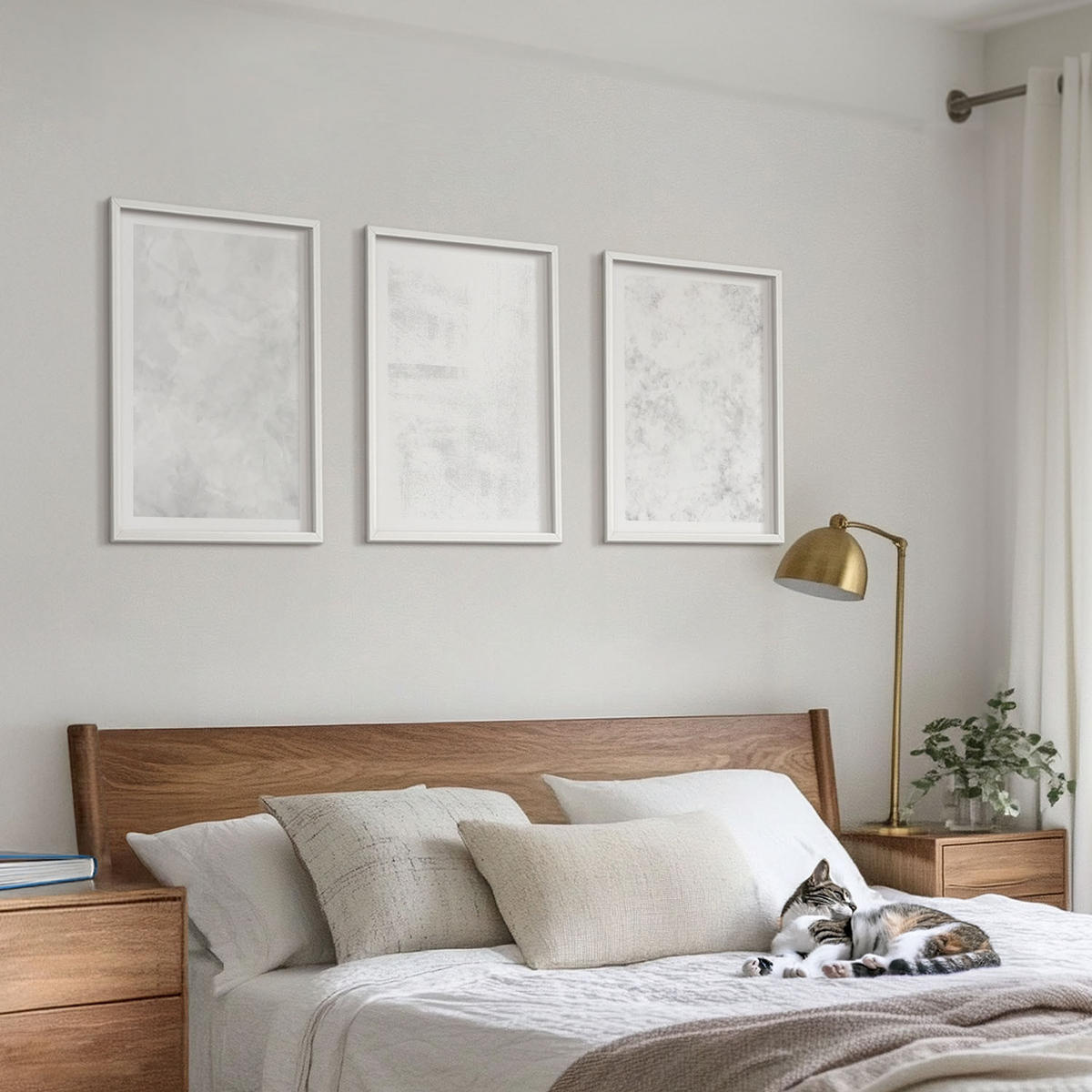 BILDER SET 3er Set - 40x60 cm Weißer Rahmen - Minimalistischer Hintergrund mit weißen Punkten - Weiß, Kunststoff (40/60cm) - TULUP