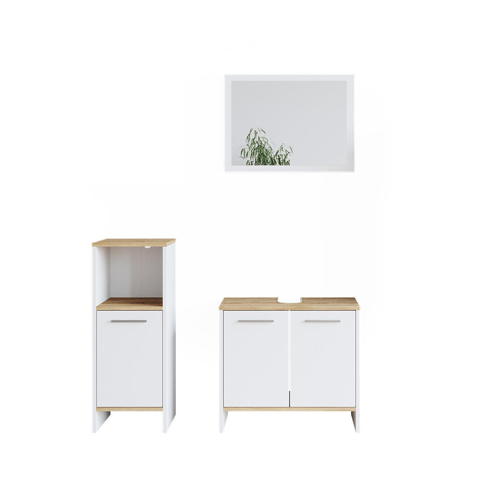 BADMÖBEL-SET Elvio Weiß 3 Teile - Weiß/Sonoma Eiche, Holzwerkstoff (60/82/28cm) - Vicco