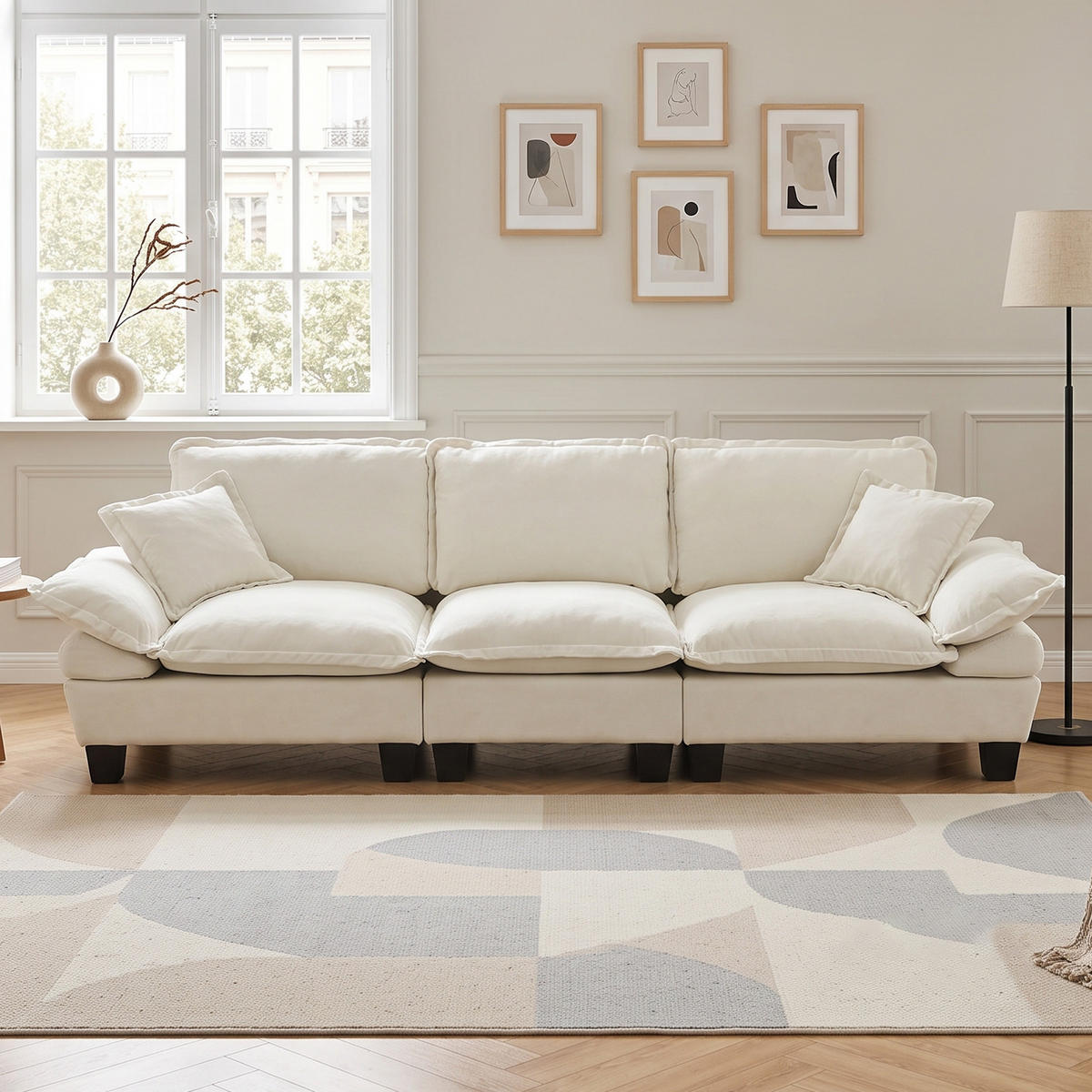 3-SITZER SOFA Segelboot-Design Chenille - Beige, Textil (263/90/82cm) - Urban Meuble