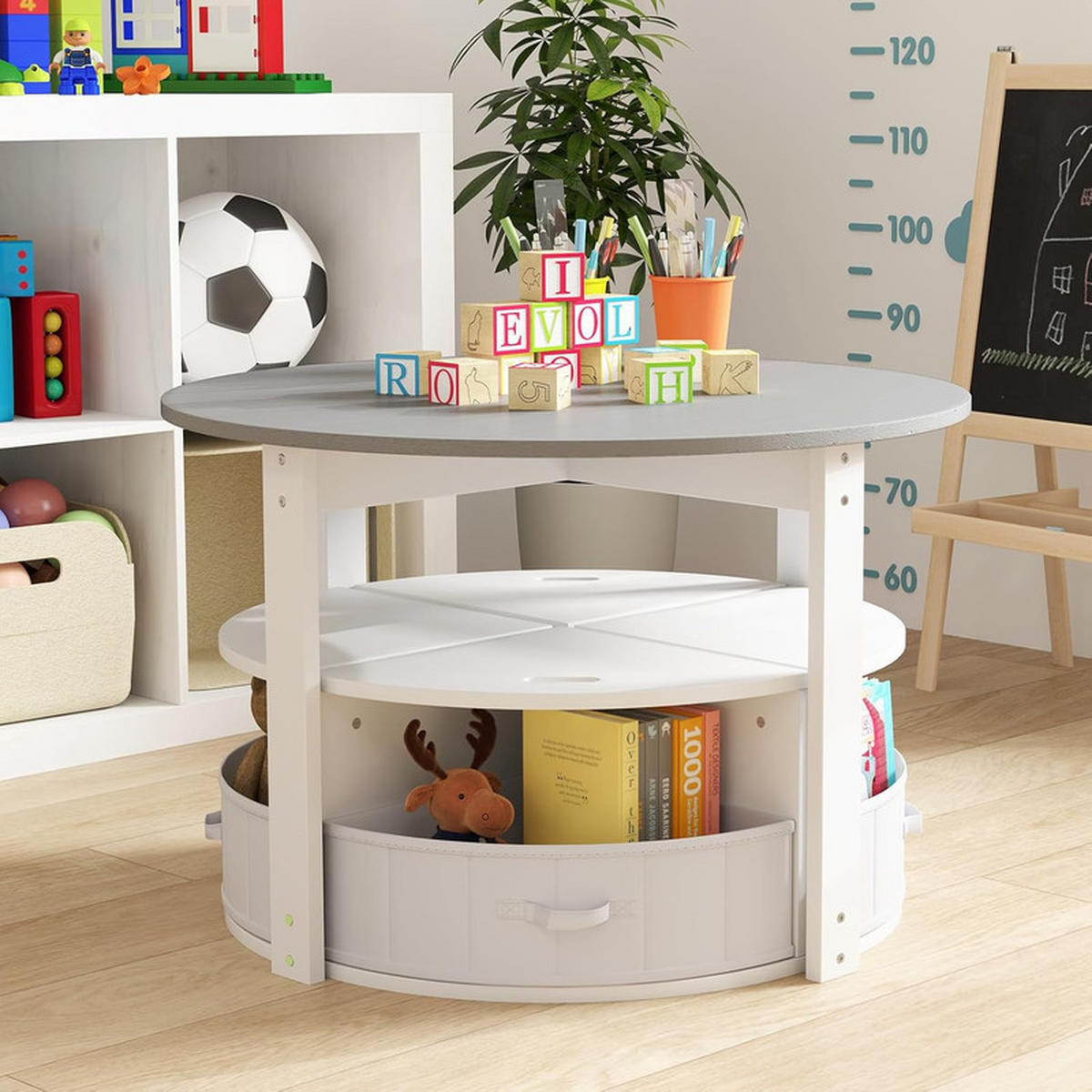 KINDERTISCHE mit Stühlen grau(5-tlg) - Grau, Holzwerkstoff (79/51/79cm) - COSTWAY