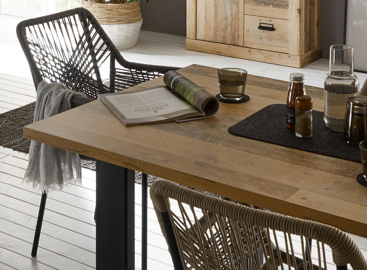 ESSTISCH Used Wood hell, anthrazit 180 cm, Küchentisch für 4-6 Personen - Anthrazit/Naturfarben, Holz/Metall (180/80/76cm) - Furn.Design