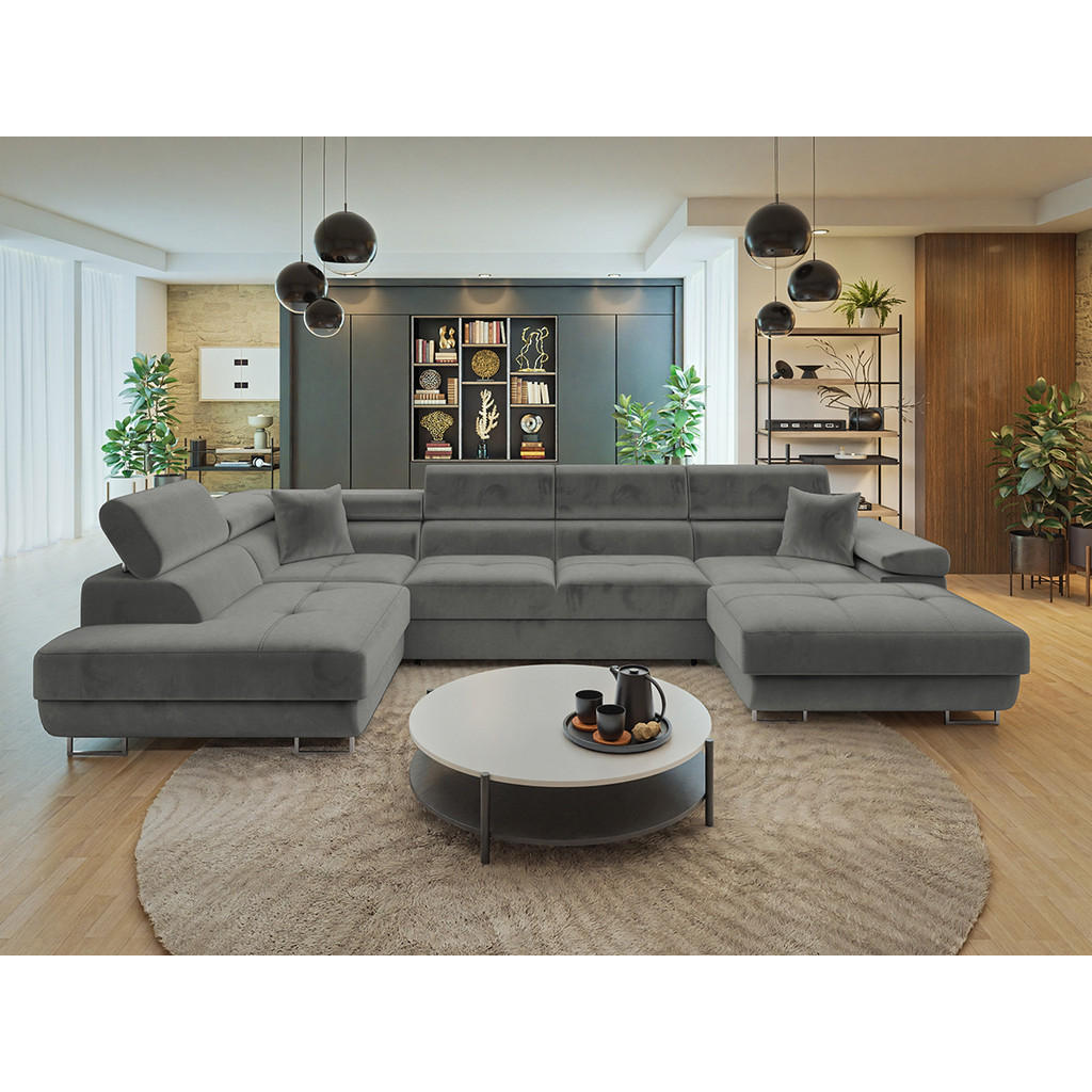 Thumbnail - Mirjan24 Wohnlandschaft, Silber, Textil, 7-Sitzer, links montierbar,Rechteckig, 346x90x203 cm, Wohnzimmer, Sofas & Couch...