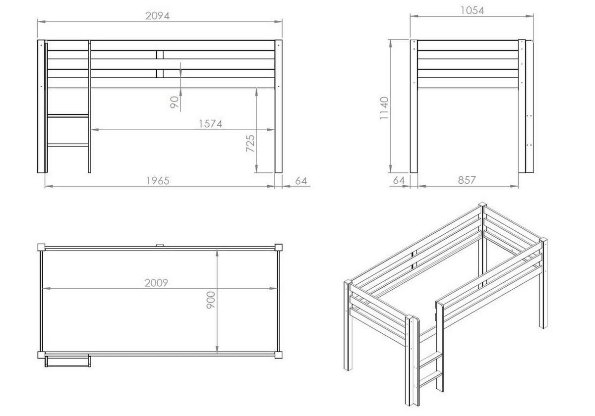 KINDERBETT Karolina 210x114x106 aus Massivholz in natur - Kieferfarben, Holz (90/200cm) - 58aufmkessel