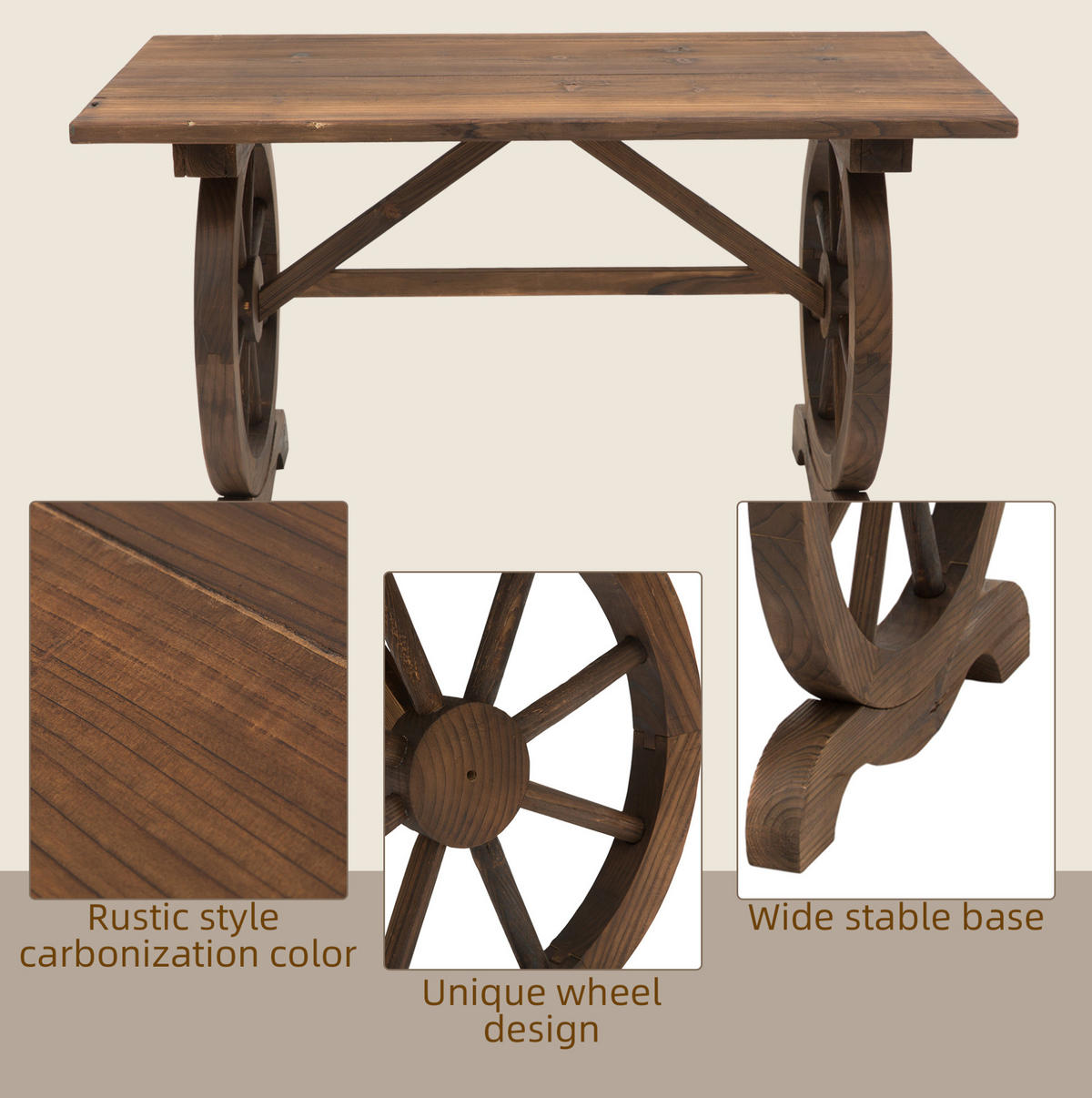 GARTENTISCH 110/60/65 cm aus massivem Tannenholz, wetterbeständig im rustikalen Räder-Design, Natur - Naturfarben, Holz (110/60/65cm) - Redom