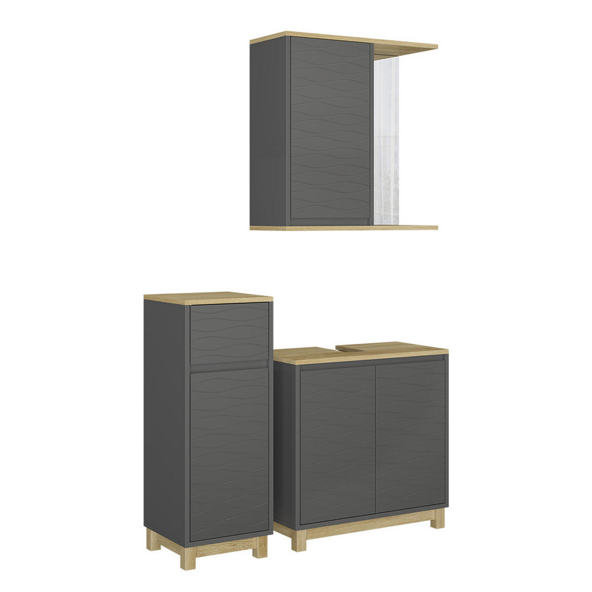 BADMÖBEL-SET Livia Anthrazit/Eiche 3 Teile, mit Midischrank - Eichefarben/Anthrazit, Holzwerkstoff (60/60/30cm) - Vicco
