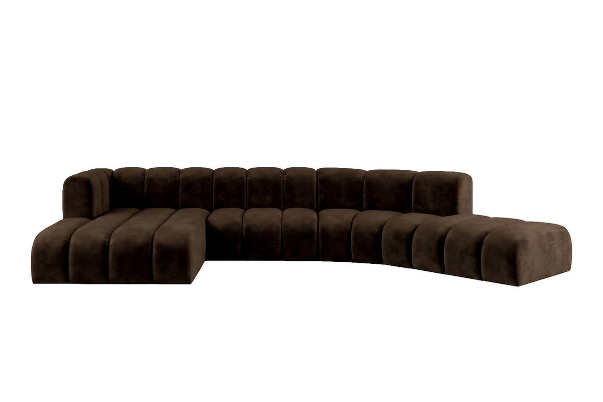 ECKSOFA Modulares In L-Form, Velvet-Stoff Riviera, Schokolade, Links, GRAND Round - Braun, Holz (445/179cm) - Kaiser Möbel