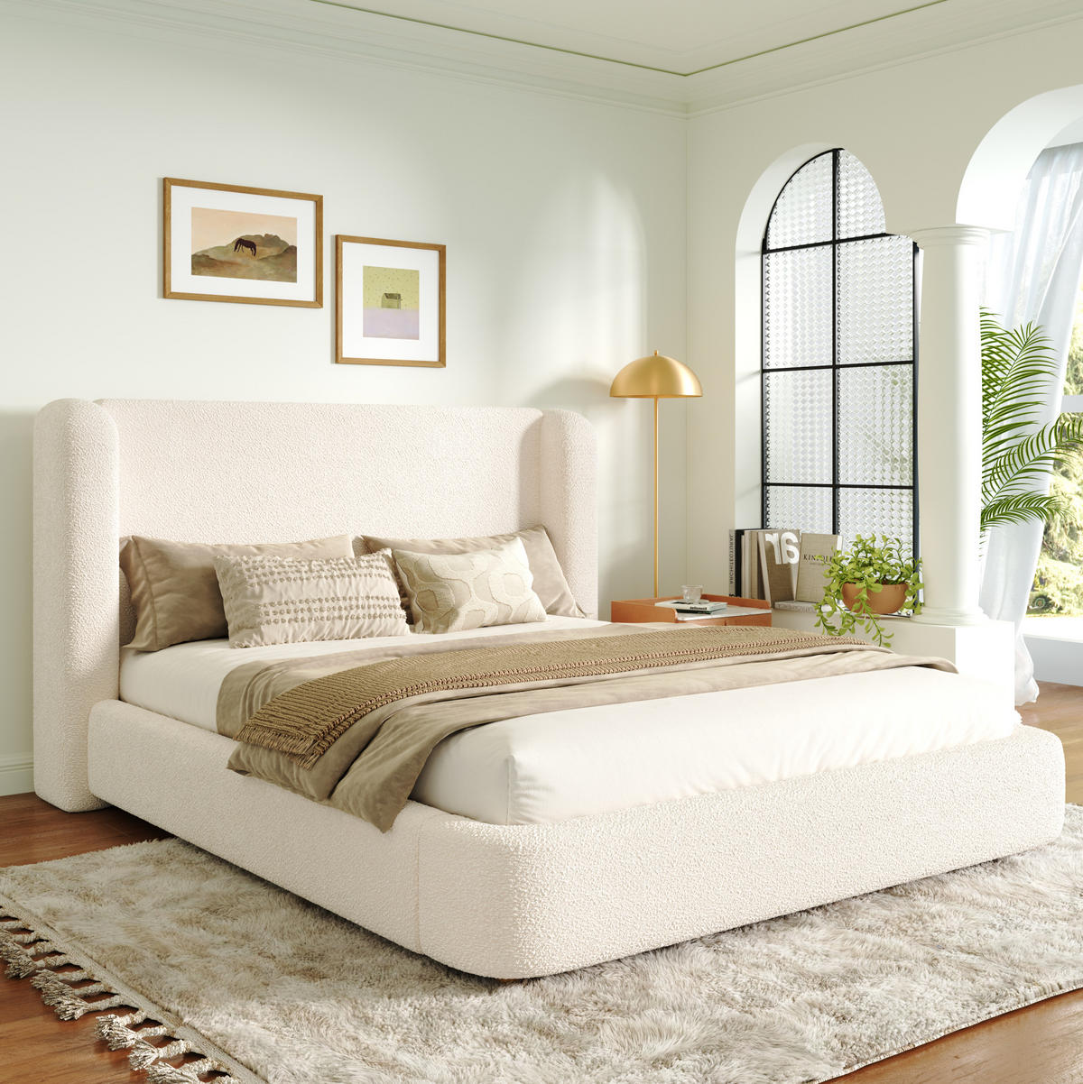 POLSTERBETT mit Bettkasten aus Bouclé 140x190 cm Beige mit hydraulischer Öffnung und Lattenrost - Beige, Textil (140/190cm) - Modfu