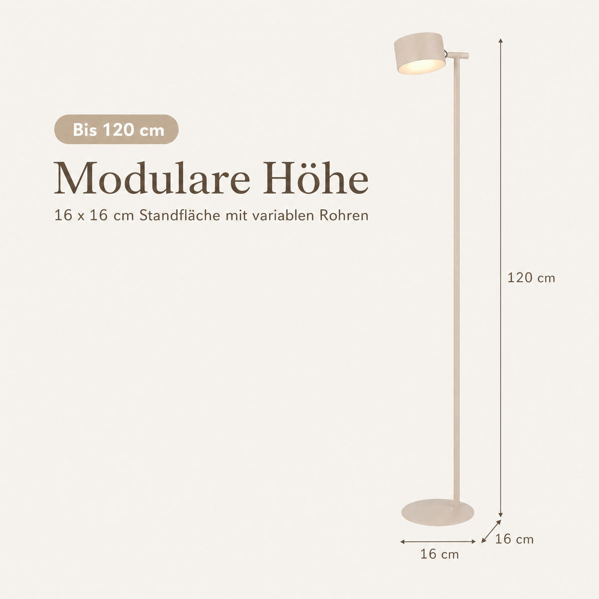 LED-AKKU-STEHLEUCHTE 3 in 1 Schwarz Beige bis zu 120 cm Metall - Beige, Metall (16/16/120cm) - Northpoint