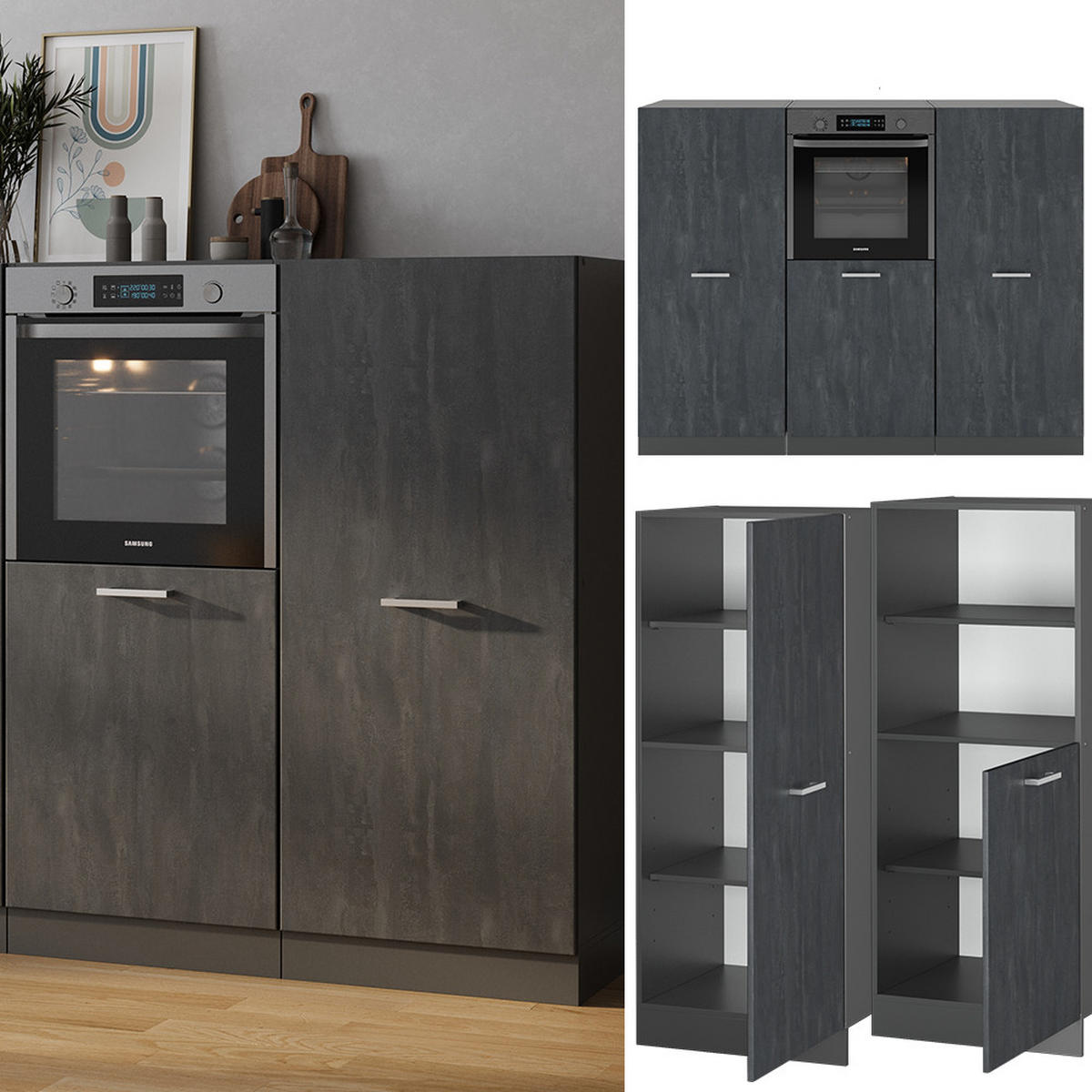 KÜCHENBLOCK R-Line Schwarz Beton/Anthrazit 180 cm ohne AP - Anthrazit/Schwarz, Holzwerkstoff (180/81.6/46cm) - Vicco