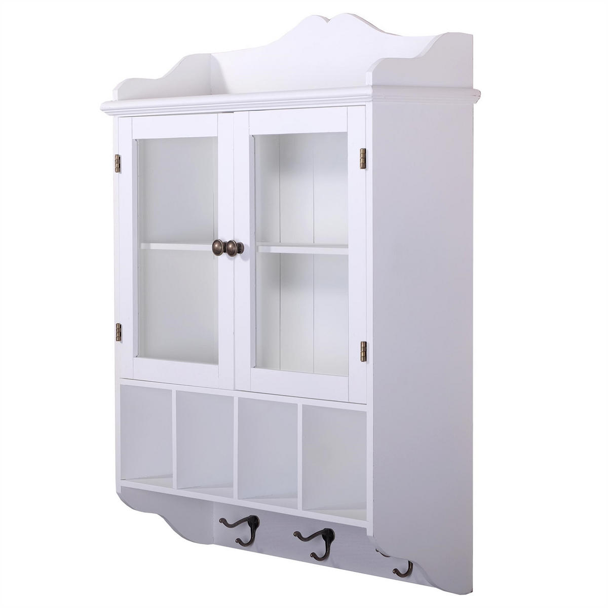 WANDSCHRANK LOTTA 4 Ablagefächer, Glastüren antik-weiß - Weiß, Holz (61/86/21cm) - DESIGN DELIGHTS