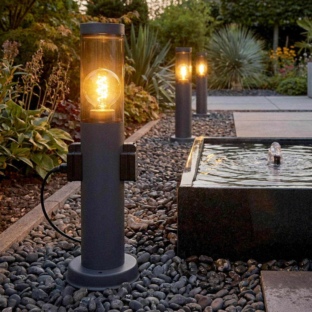WEGELEUCHTE BOSTON Edelstahl Anthrazit 3er Set - Anthrazit, Metall (7.6/7.6/45cm) - Globo Lighting