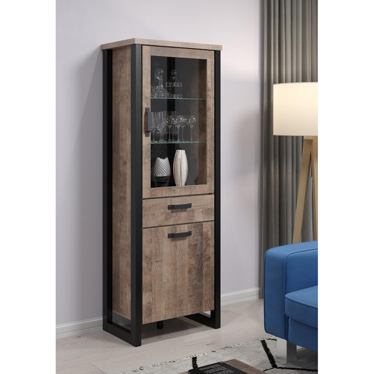VITRINE Emile Eiche Dekor - Eichefarben, Holzwerkstoff (70/70/195cm) - ebuy24