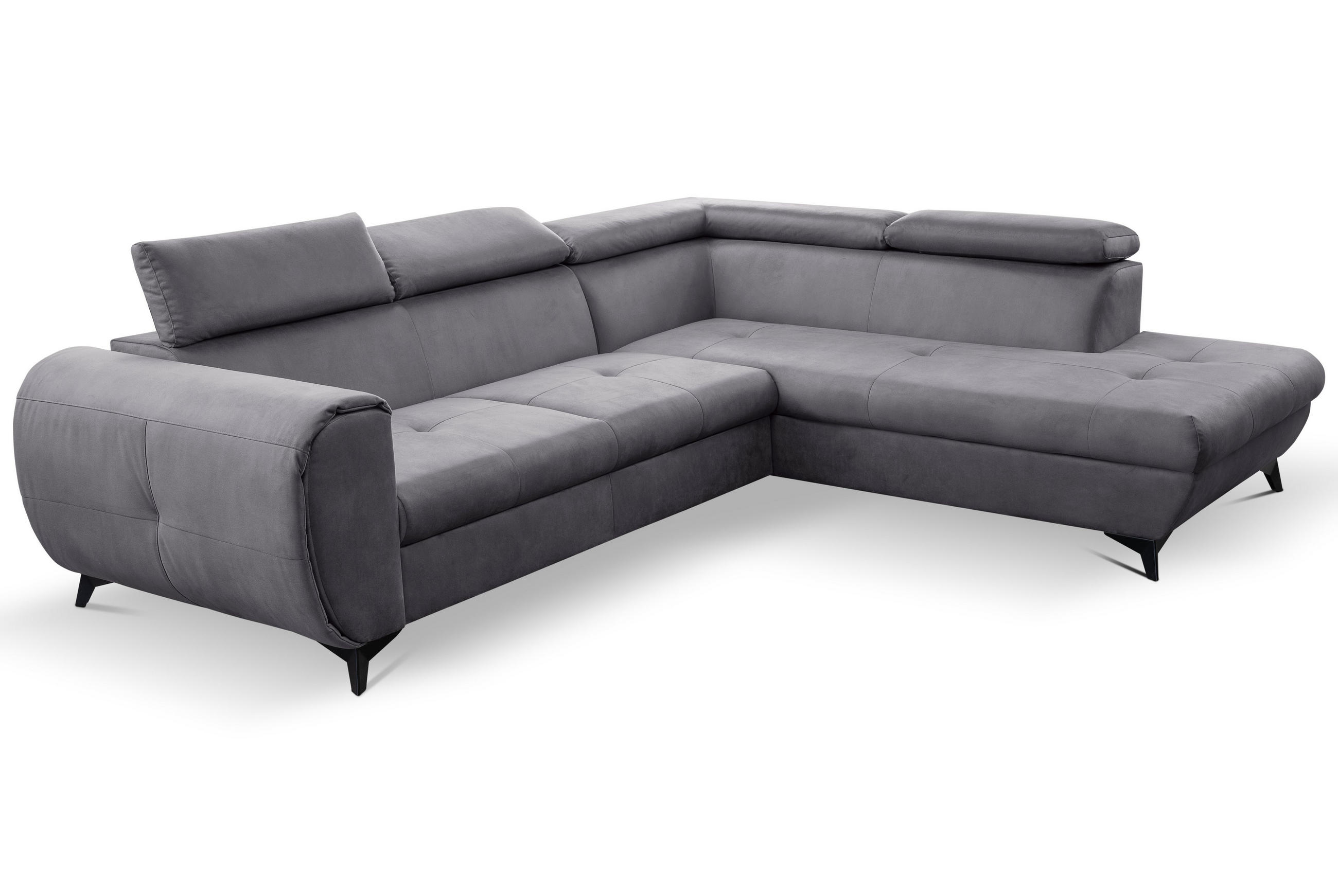 ECKSOFA MAGIA R-S Grau Plüsch-Stoff mit Schlaffunktion - Grau, Holz (260/217cm) - MASSENO