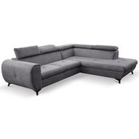 ECKSOFA MAGIA R-S Grau Plüsch-Stoff mit Schlaffunktion - Grau, Holz (260/217cm) - MASSENO