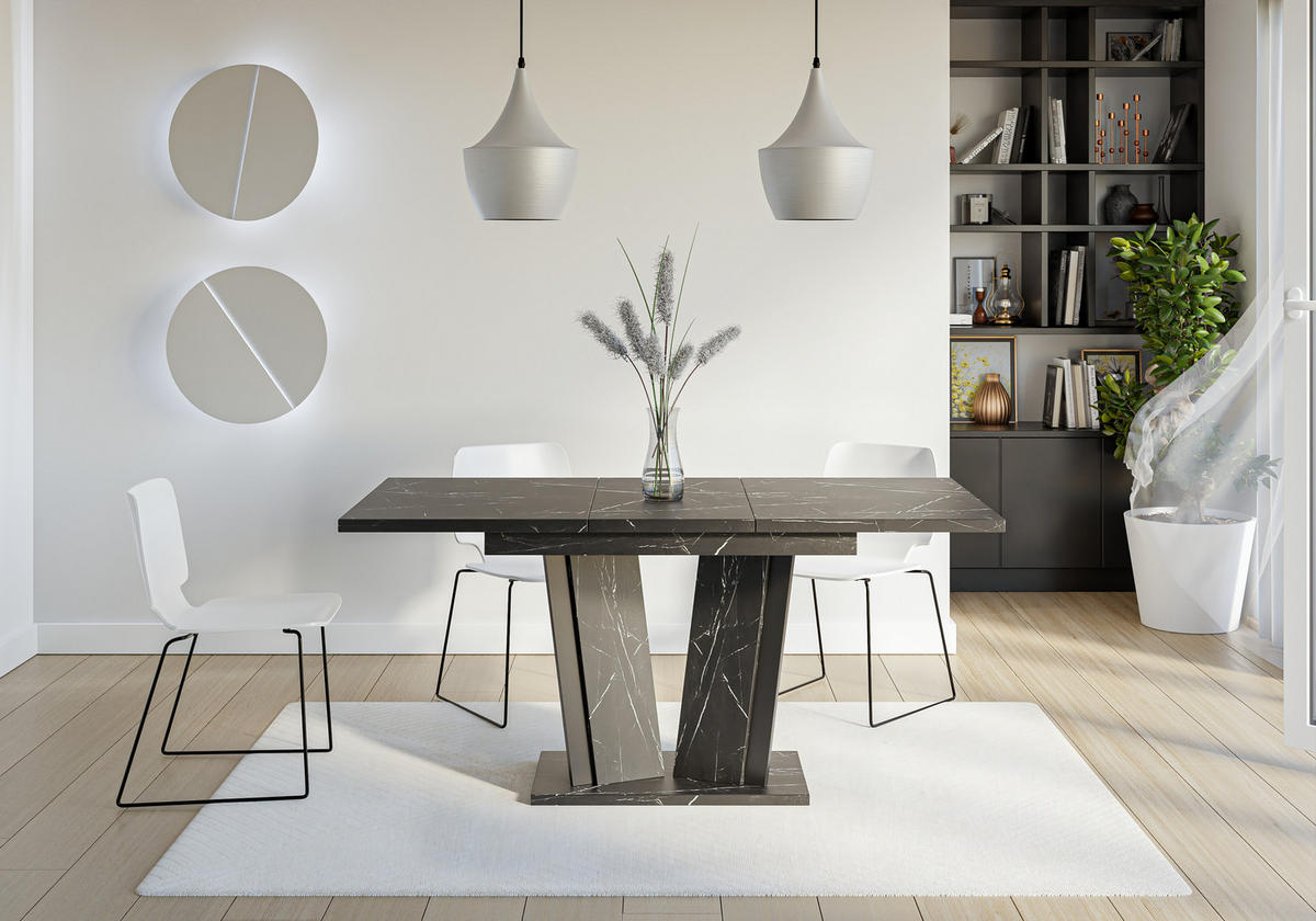 ESSTISCH Ausziehbar 120 - 160 cm Schwarz Marmoroptik - Schwarz, Holzwerkstoff (120/80/75cm) - PROSPERO