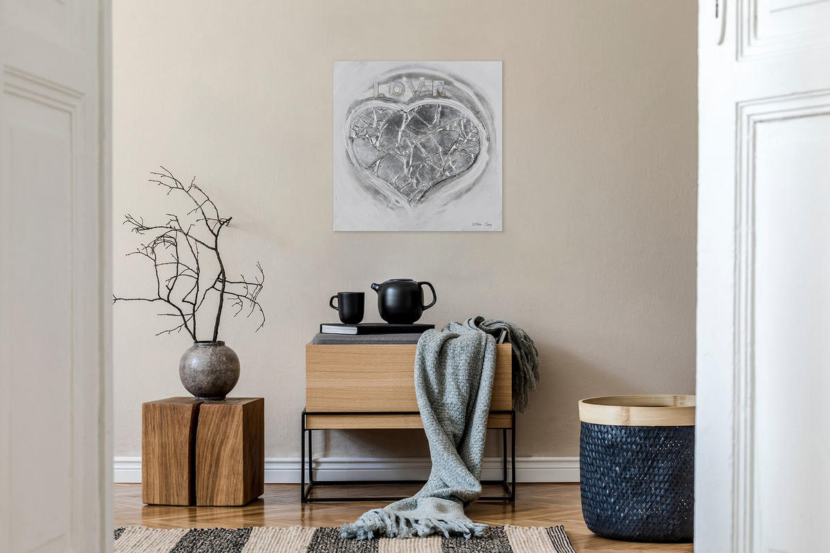 RUČNE MAĽOVANÝ AKRYLOVÝ OBRAZ 80/80 cm, biely, abstraktný geometrický motív - biela, drevo/textil (80/80cm) - KUNSTLOFT
