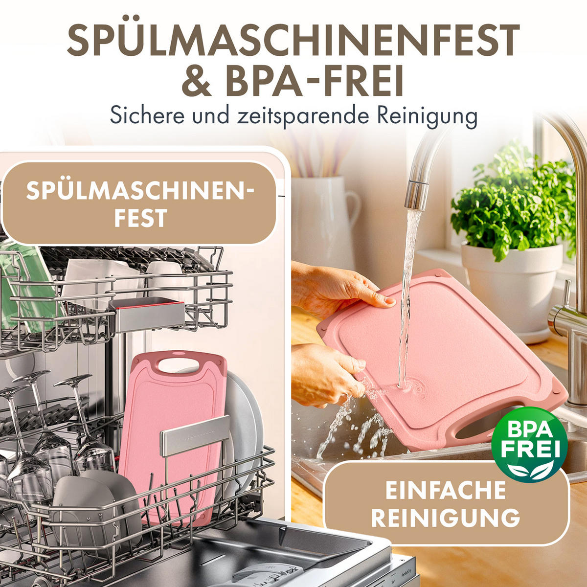 SCHNEIDEBRETT 3er Set Rosa - Rosa, Kunststoff (25/0.75cm) - Blumtal