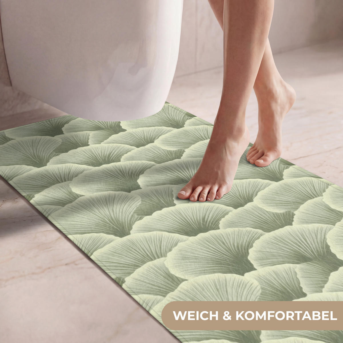 WC PŘEDLOŽKA Vějíř - list - zelený 60x120 cm - pastelově zelená, textil/plast (60/1cm) - OnlyWow