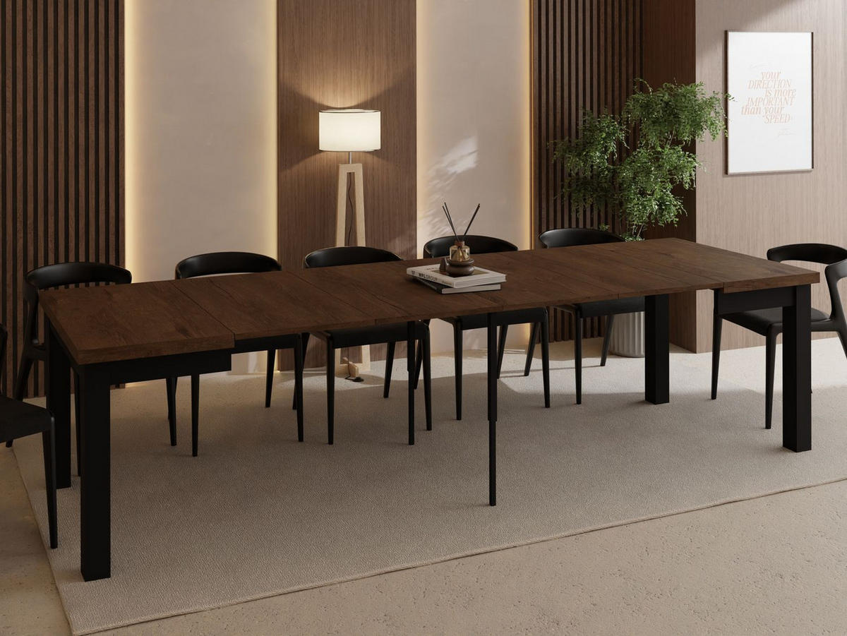 ESSTISCH Toren ausziehbar verlängerbar quadratisch, Eiche Braun Rustikal 90-290/90/76.5 cm - Alteiche/Schwarz, Holz/Holzwerkstoff (90/90/77cm) - WFL GROUP