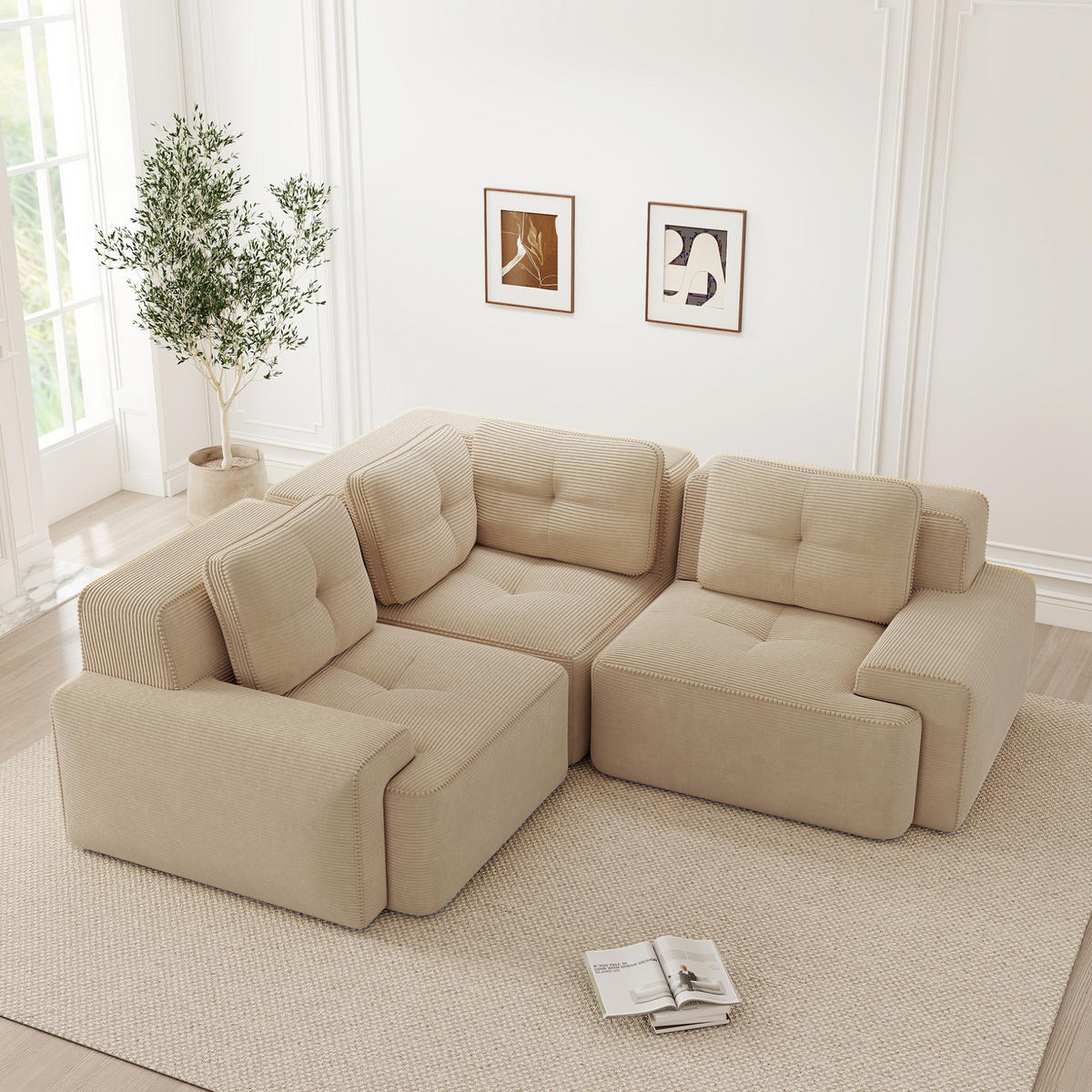 ECKSOFA 206/206/69 cm Beige aus Cordstoff mit modularem Design - Beige, Textil (206/206cm) - OKWISH