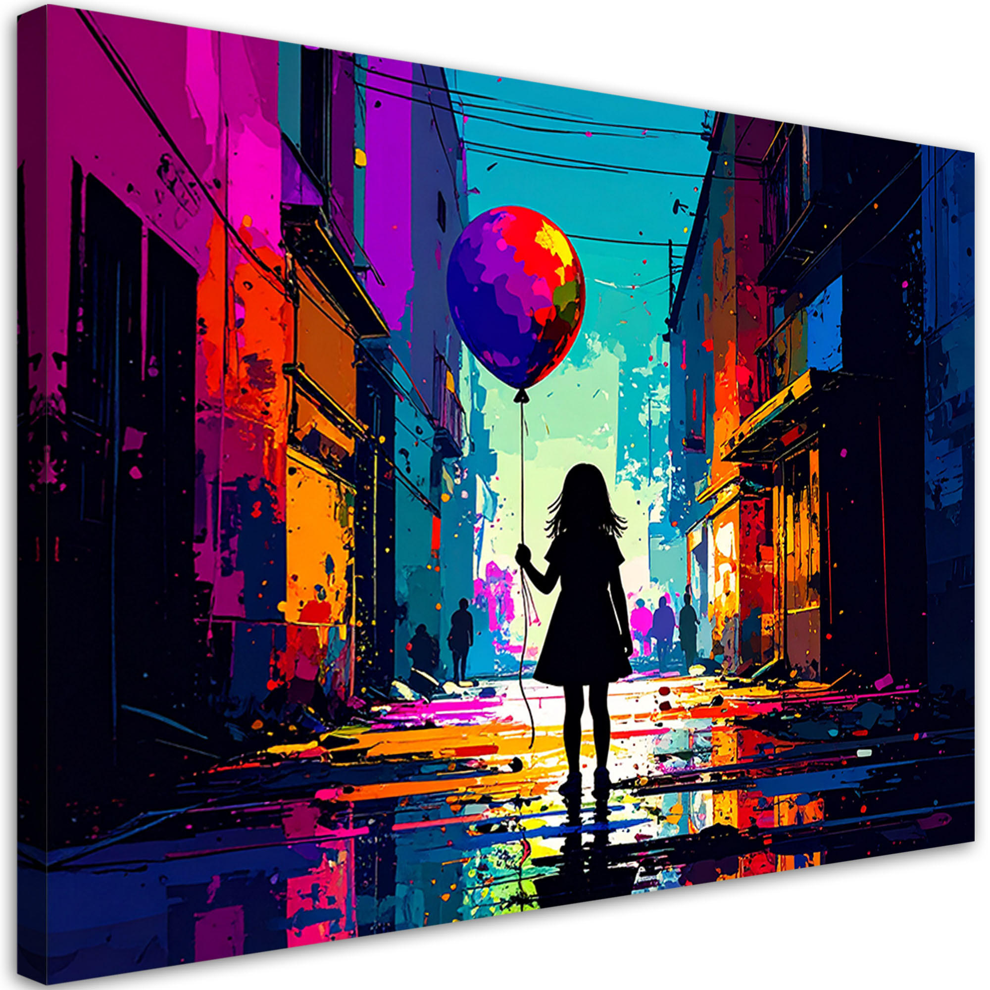 LEINWANDBILD Mädchen mit Ballon Street Art 120x80cm - Multicolor, Textil (120/80cm) - Feeby