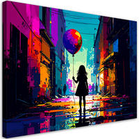LEINWANDBILD Mädchen mit Ballon Street Art 120x80cm - Multicolor, Textil (120/80cm) - Feeby