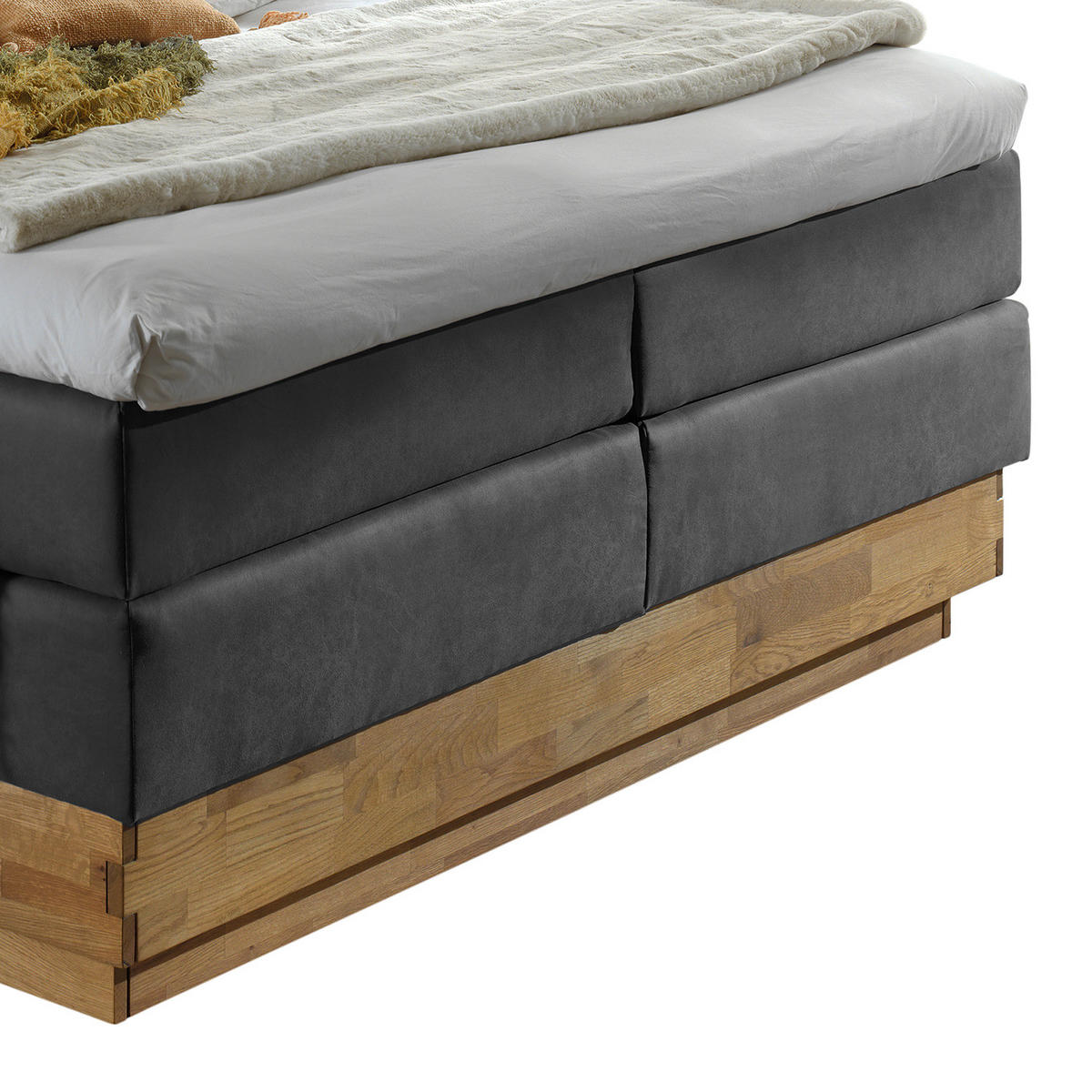 BOXSPRINGBETT - Massivholz / Textil / Teilmassivholz - Grau, Holz/Textil (180/200cm) - home24