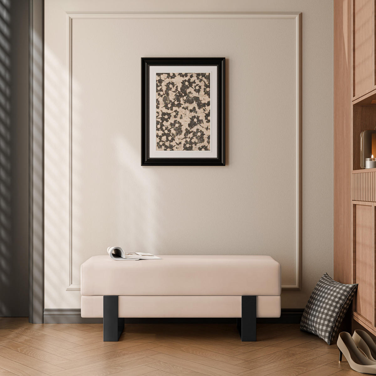 POLSTERBANK RIVA 100 cm Schwarz / Beige ,Metallgestell - Beige, Metall (100/47/35cm) - Idohome