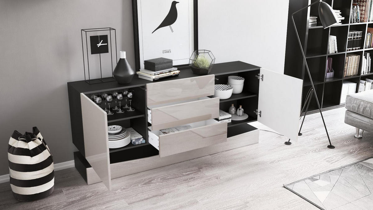SIDEBOARD City Fronten in Brombeer Hochglanz - Brombeere, Holzwerkstoff (178/82/39cm) - Vladon
