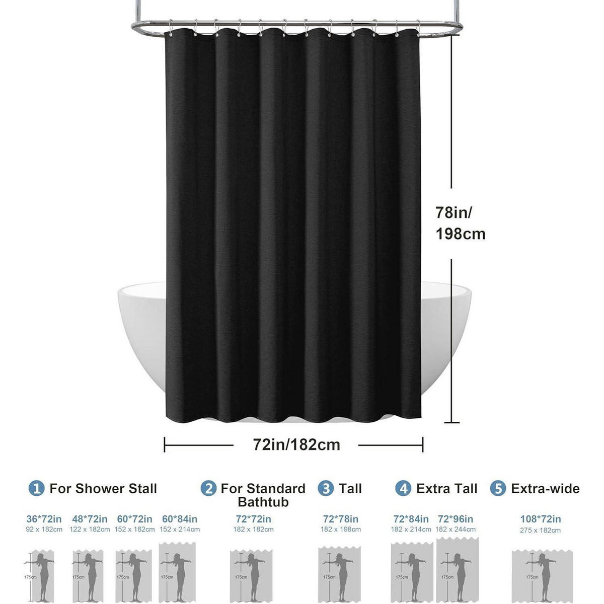 DUSCHVORHANG Leinenoptik Schwarz 182 x 198 cm - Schwarz, Textil (182/198cm)
