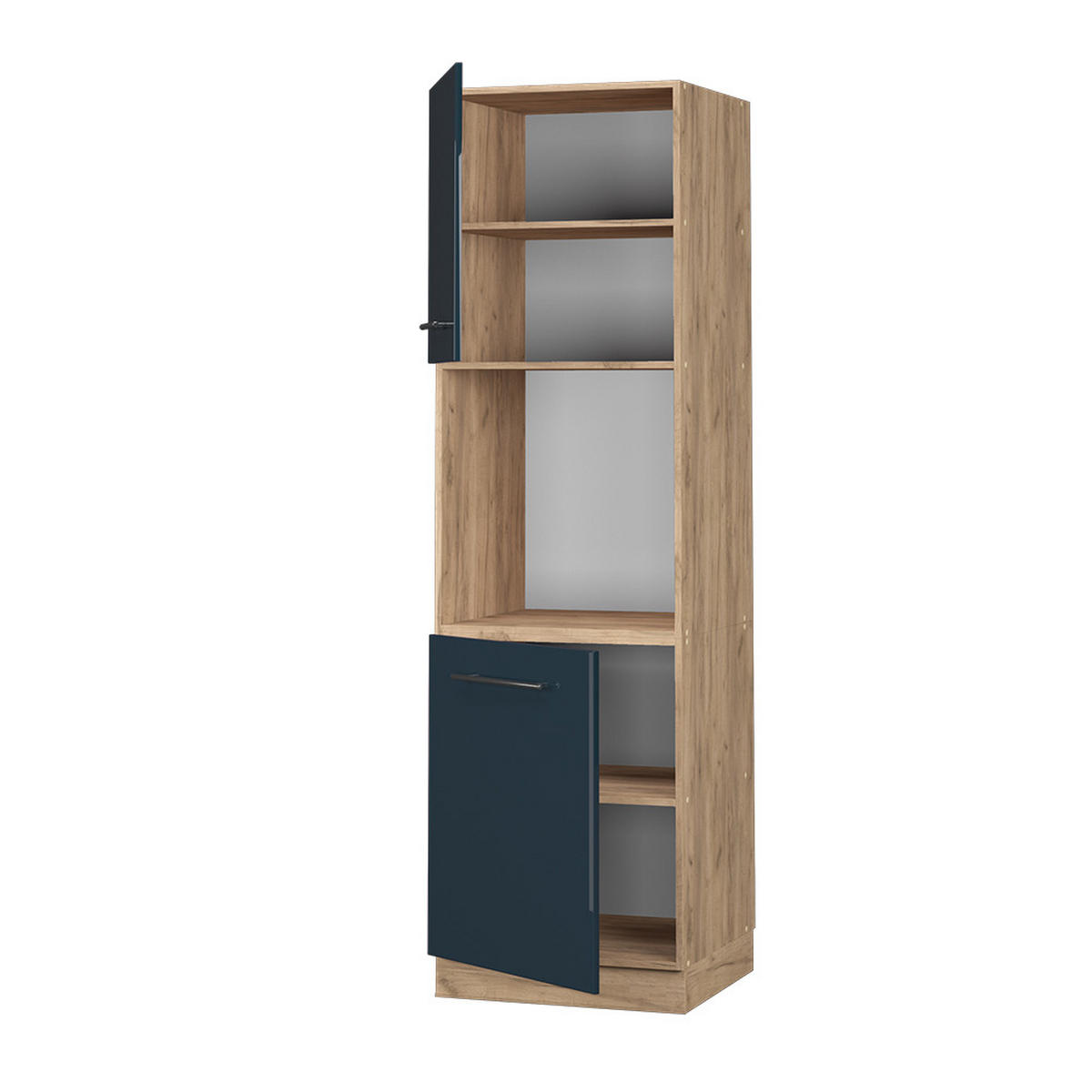 HERDUMBAUSCHRANK Fame-Line Dunkelblau Hochglanz 60 cm offen - Honigeiche/Eiche Wotan, Holzwerkstoff (60/206.8/58cm) - Vicco