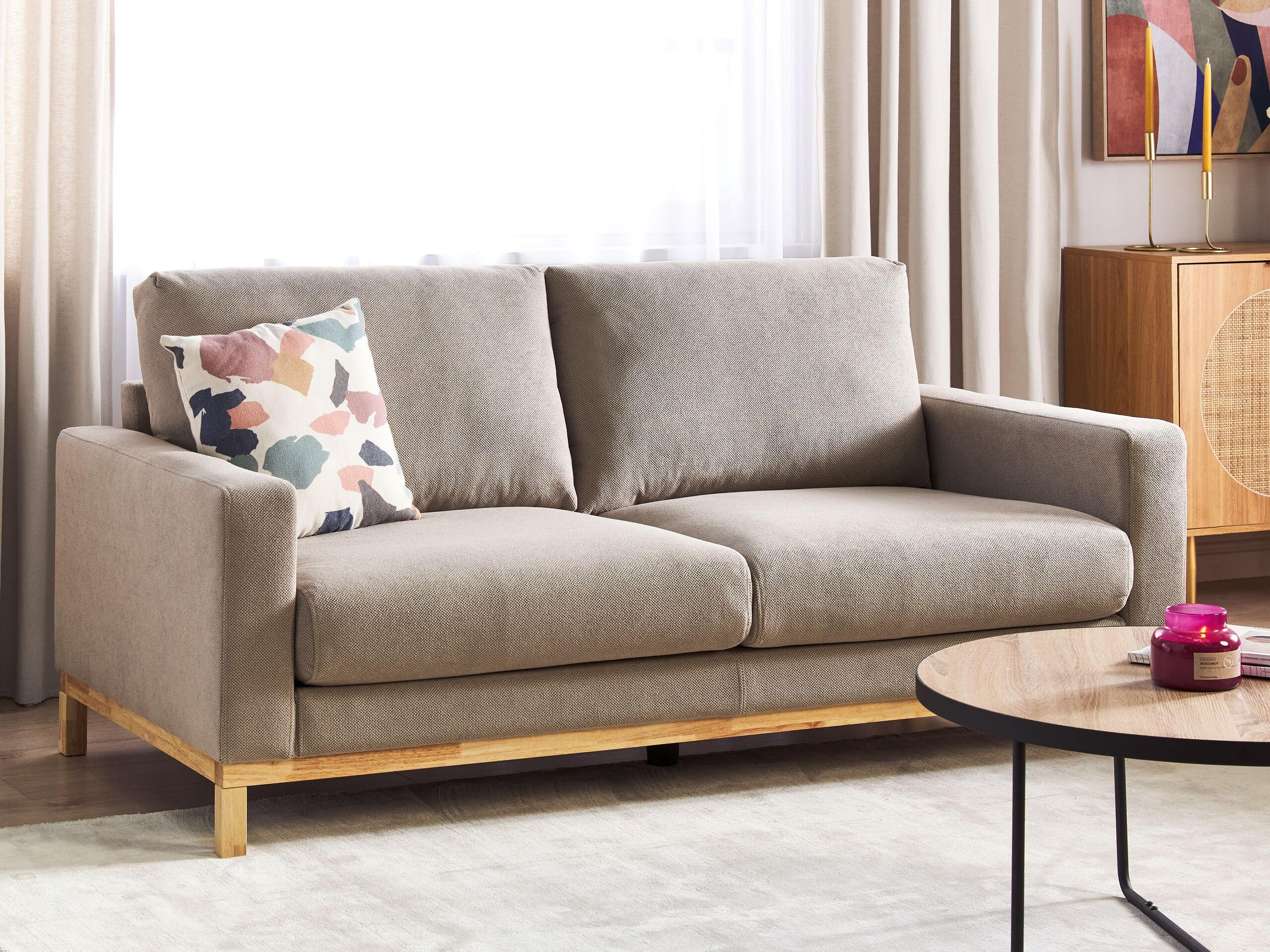 2-SITZER-SOFA taupe/hellbraun Siggard - Taupe/Hellbraun, Textil (184/84/92cm) - Beliani