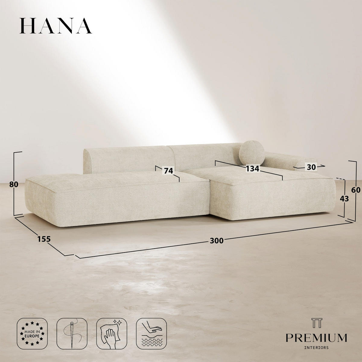 ECKSOFA rechtwinklig HANA Strickvelours Olivgrün 300cm - Olivgrün/Grün, Textil (300/155cm) - Premium Interiors