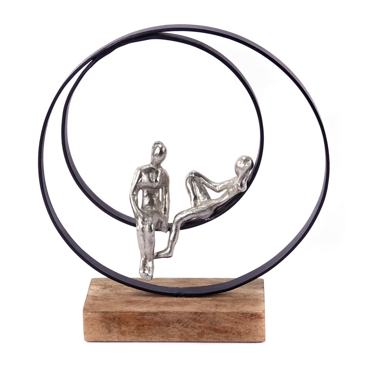 SKULPTUR Date Mangoholz, Metall silber-natur - Schwarz, Metall (31/34/9cm) - CREEDWOOD