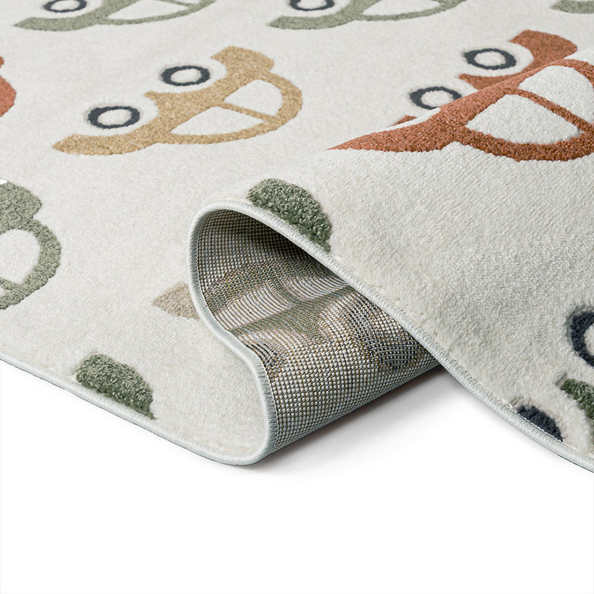 KINDERTEPPICH Alora Coches Mazovia 160x230cm Creme Grün Autos Kurzflor - Grün, Textil (160/230cm) - Mazovia