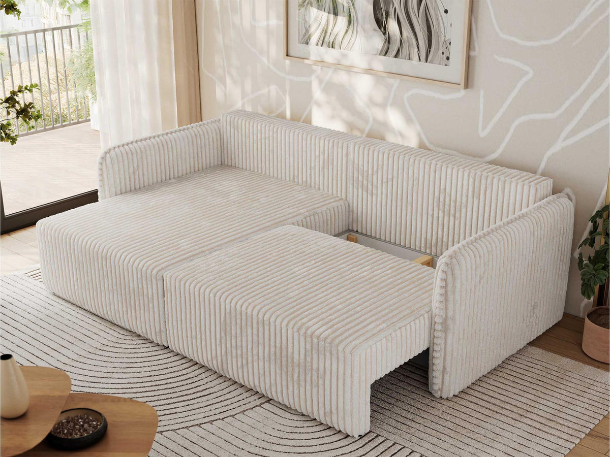 ECKSCHLAFSOFA MESTO L Beige Cord - links - Beige/Schwarz, Kunststoff/Textil (227/147cm) - MKS