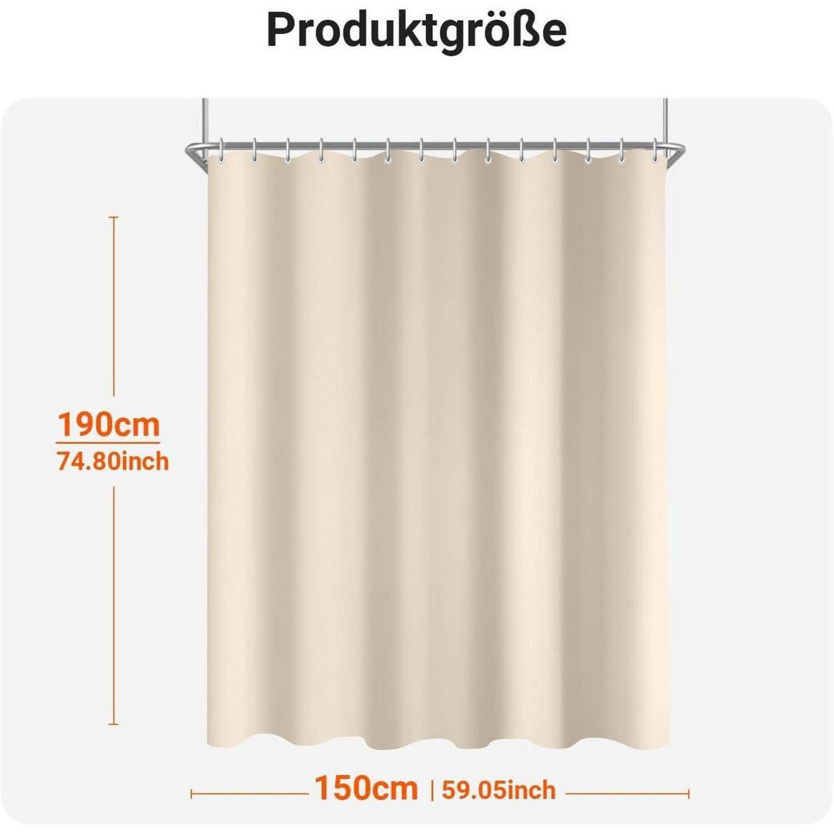 DUSCHVORHANG Beige 150 x 190 cm mit beschwertem Saum - Beige, Textil (150/190cm)