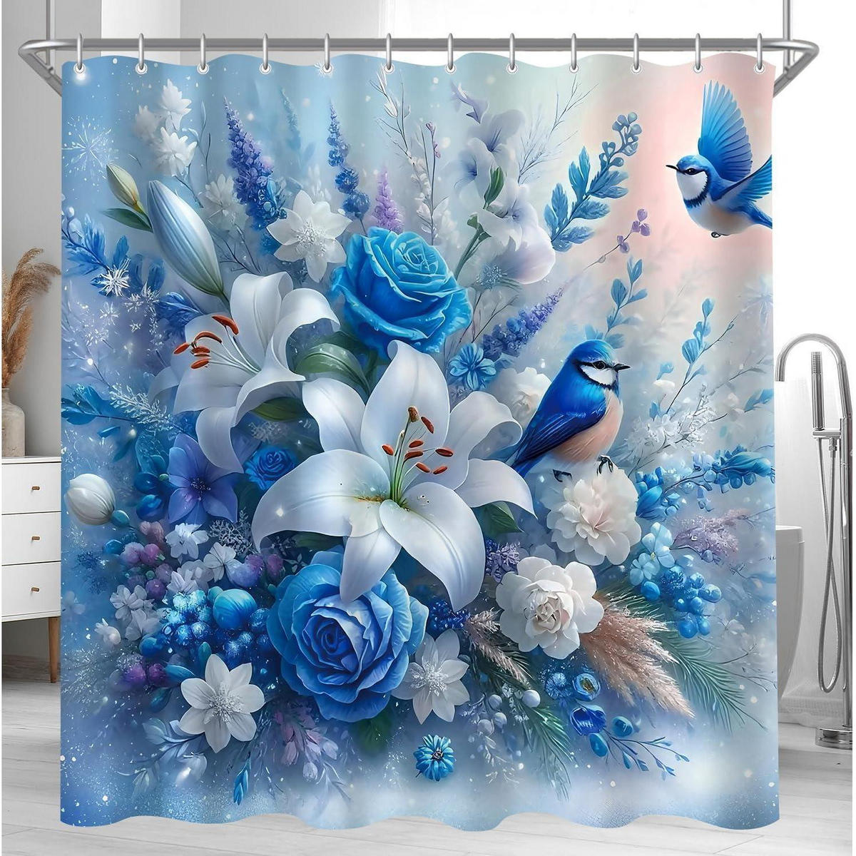 DUSCHVORHANG Blauer Vogel 240 x 200 cm - Blau, Textil (240/200cm)